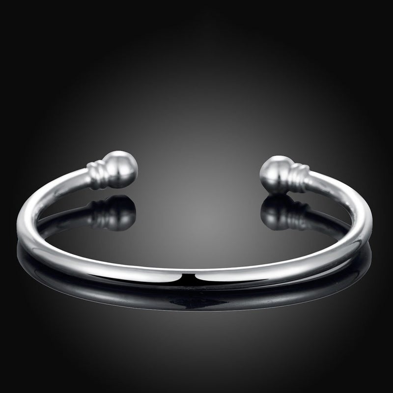 Cutesmile 925 Sterling Silver Bangle Bracelet, Fashion Simple Open Bangles Two Bead Cuff Jewelry for Men Women - Image 3